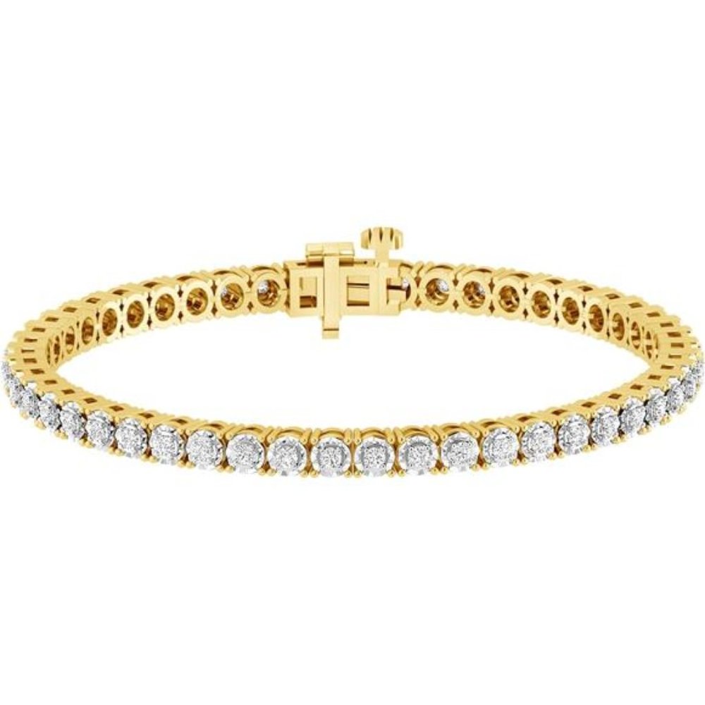 Yellow Sterling Silver Illusion  Plated Diamond Circle LinkTennis Bracelet
